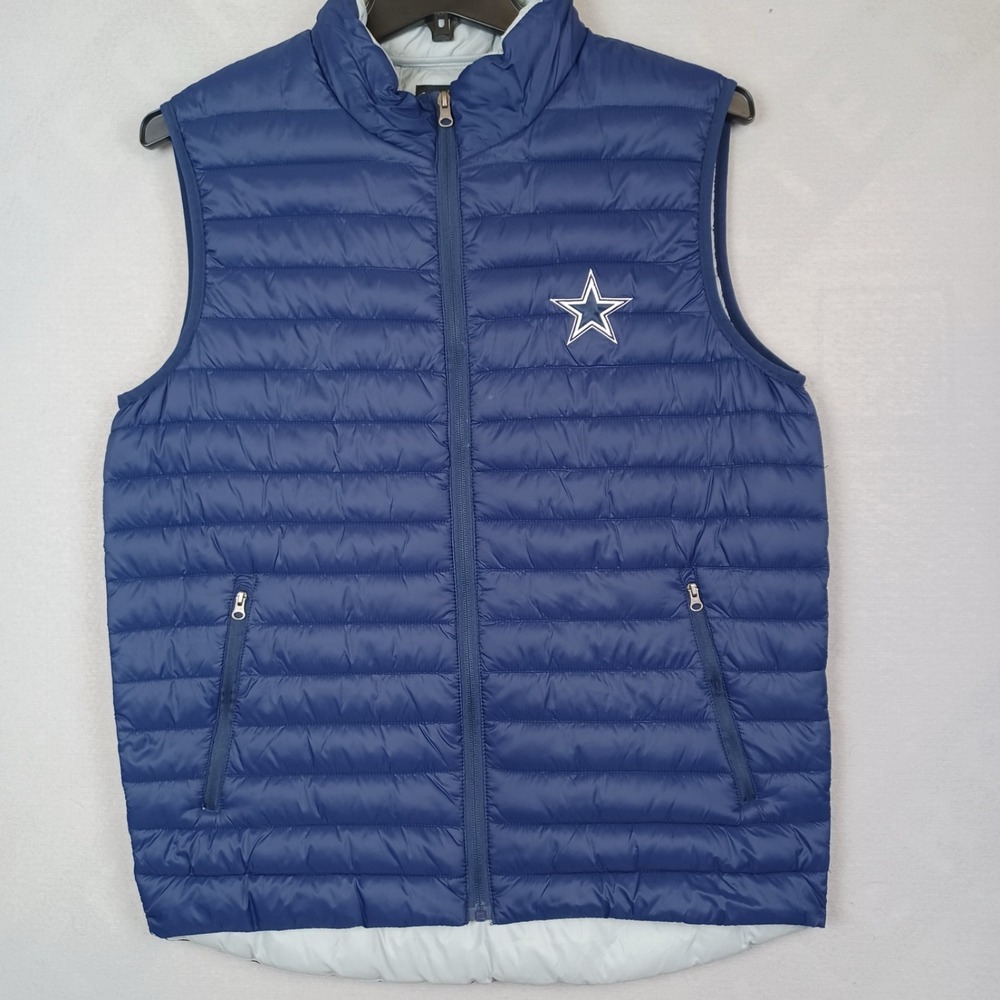 Dallas Cowboys G-lll NFL Puffer Vest Mens Large Blue Quilted Full Zip EUC